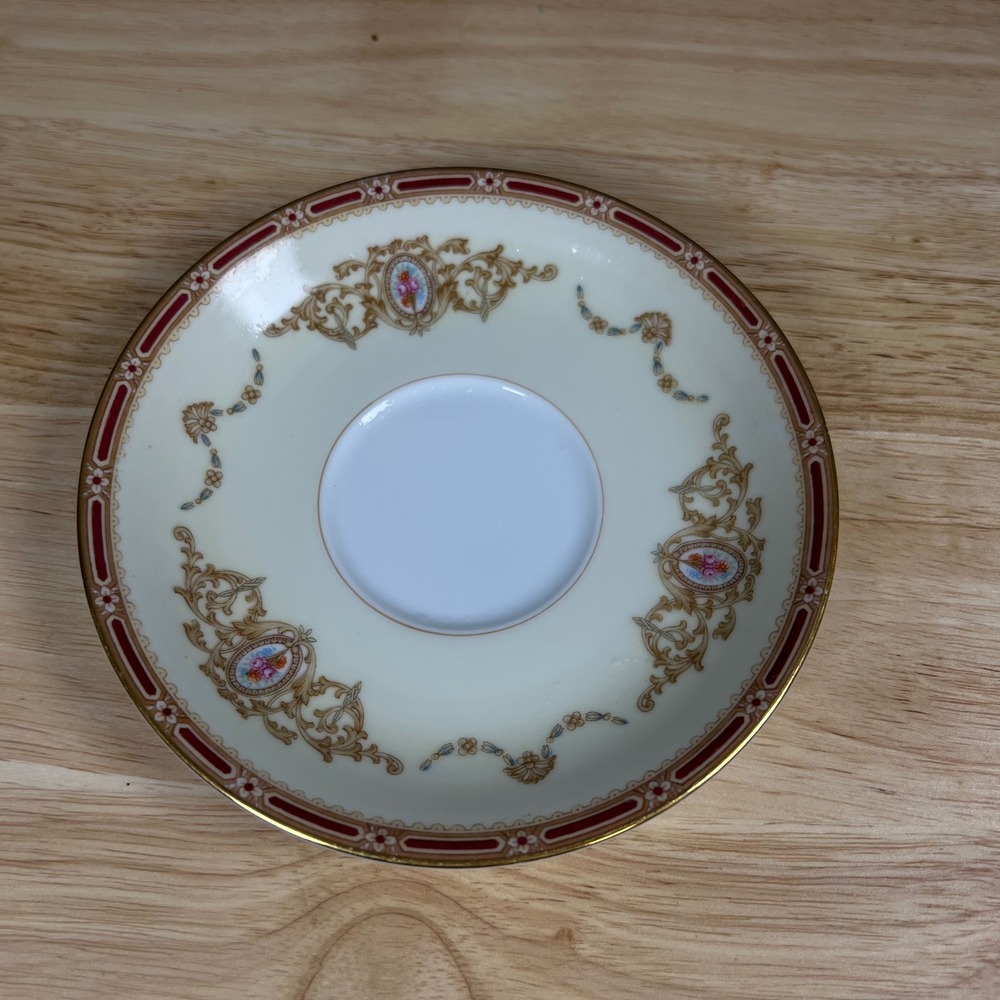 Noritake Nippon Toki Kaisha Saucer Cream Burgundy Gold Floral Porcelain 5.5"